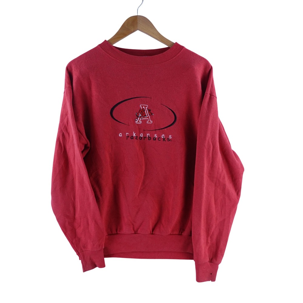Vintage Tultex Mens Medium Arkansas Razorbacks Sweatshirt Red Crewneck USA Made